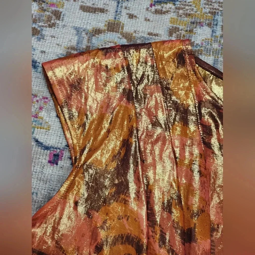 ETRO Womens Metallic Iridescent Golden Cap Sleeve Italian Lightweight Blouse Sm - Picture 8 of 12